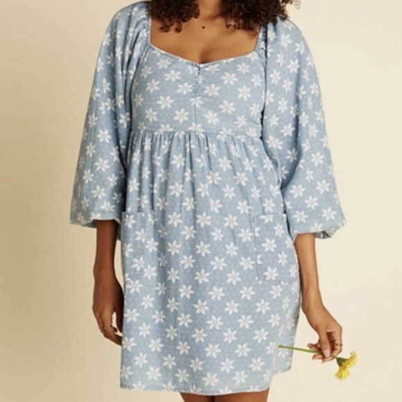 NWT Billabong X Wrangler collab denim floral mini dress. Size S. - Picture 2 of 16